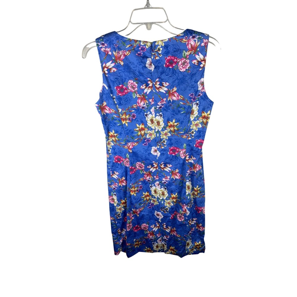 Talbots Blue Floral Sleeveless Sheath Dress Womens Size 6 Pleated Scoop Neck - Picture 3 of 3